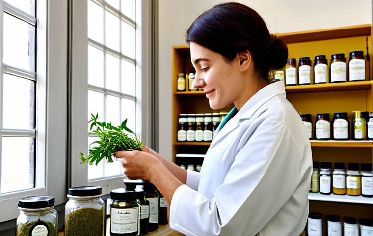 **
"A serene scene in a brightly lit, modern herbalist shop in Florence, Italy. A friendly, fully clothed pharmacist wearing modest professional attire is preparing a traditional herbal remedy for a customer. Shelves are stocked with colorful jars and bottles of herbs. Soft, natural light filters through the windows. Focus on the natural ingredients and the expert's gentle demeanor. Safe for work, appropriate content, professional setting, perfect anatomy, correct proportions, well-formed hands, proper finger count, natural body proportions."
**