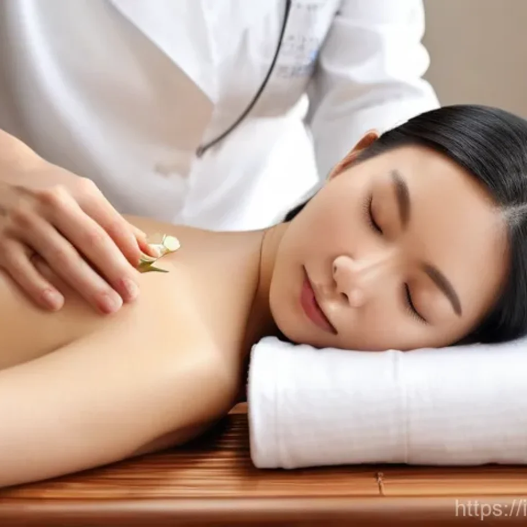 만성두통 한방병원 치료 사례 - **Acupuncture Session for Relaxation:** A calm and professional acupuncture session in a softly lit,...