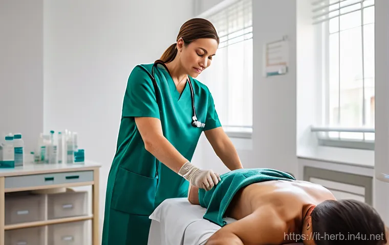 한방병원 의료보험 적용 - Image Prompt 1: Acupuncture for Pain Relief**