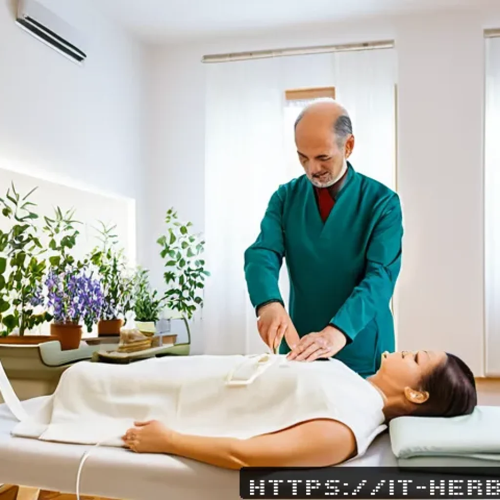 한방병원 교통사고 보상 적용 - A serene and professional rehabilitation clinic interior in Italy, combining Western and traditional...