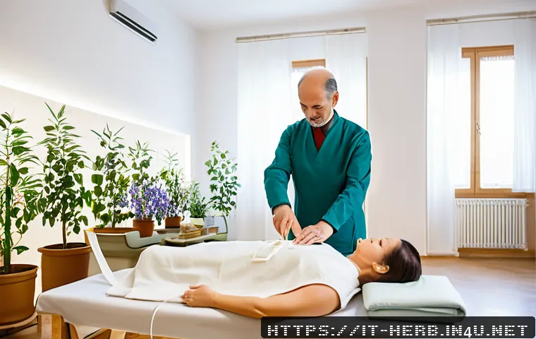 한방병원 교통사고 보상 적용 - A serene and professional rehabilitation clinic interior in Italy, combining Western and traditional...