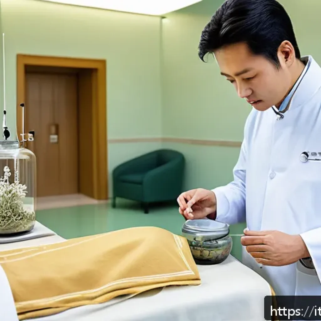 한방병원에서 가능한 건강관리 프로그램 - A serene Italian hospital room blending modern medical equipment with traditional Korean medicine el...