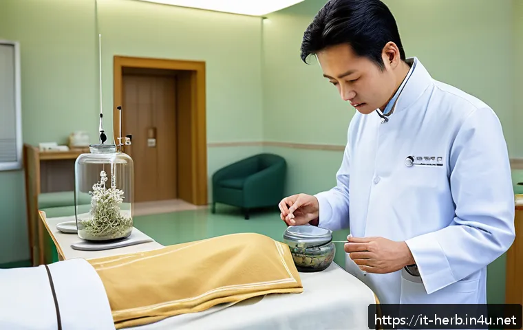 한방병원에서 가능한 건강관리 프로그램 - A serene Italian hospital room blending modern medical equipment with traditional Korean medicine el...