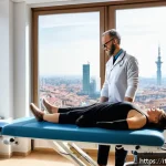 어깨 교정 추나요법 비용 - A modern physiotherapy clinic in Milan, Italy, featuring a spacious treatment room with sleek medica...