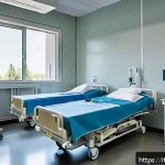 교통사고 입원비 한방병원 비용 - A detailed hospital room scene in a modern Italian public hospital, showing a patient with light ban...